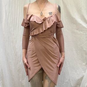 Blush pink mini wrap dress with disconnected sleeves size xs